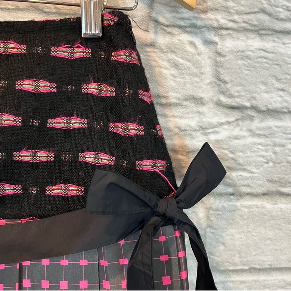 Custo Barcelona US2 EU 36 Pink/ Grey  & Black Abstract Pleated Mini Skirt W Bow - Picture 2 of 11